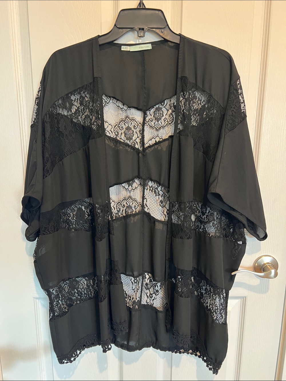 Maurices Black Sheer Lace-Panel Kimono Robe